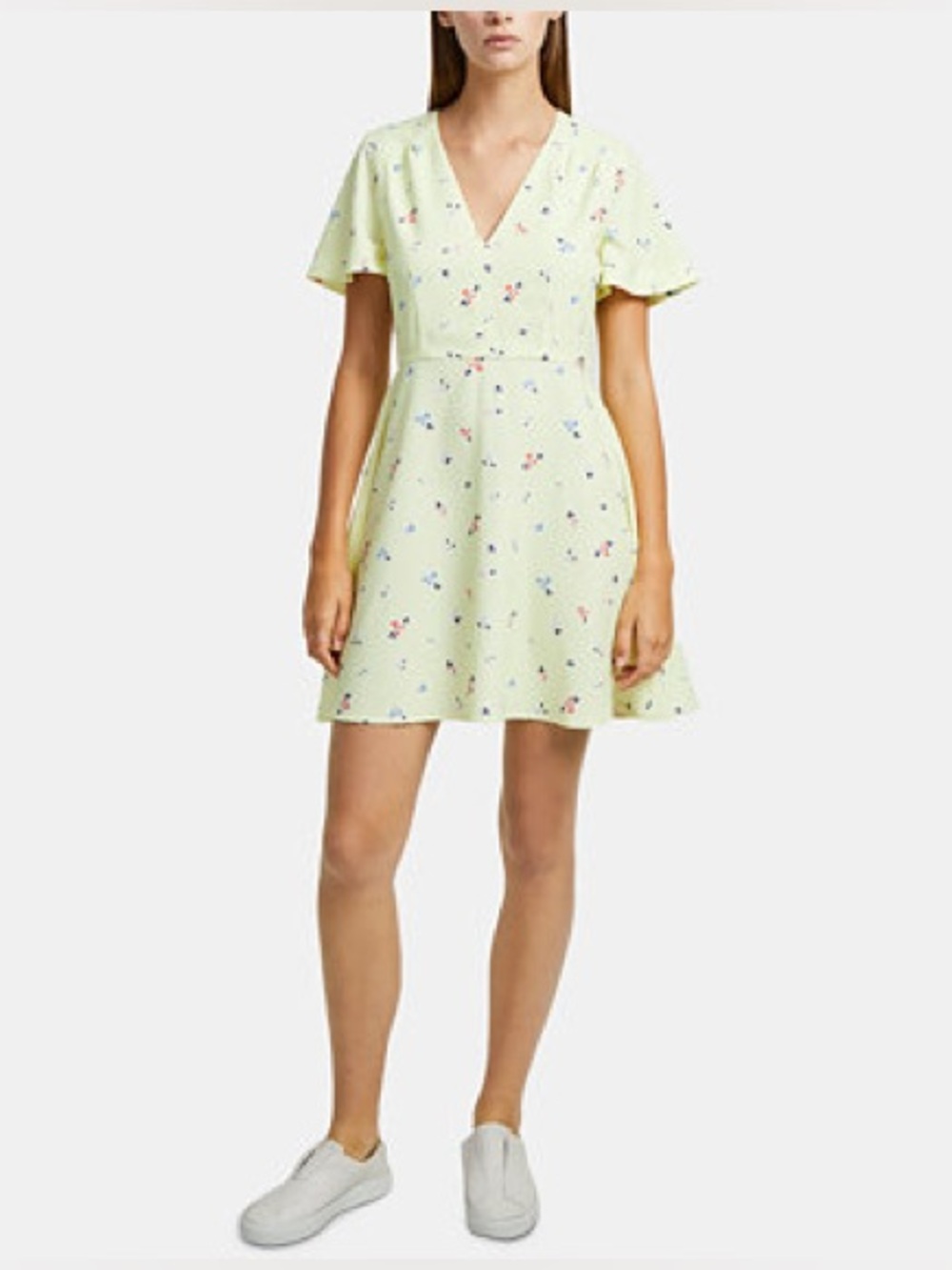 French Connection Yellow Floral Flutter Sleeve Skater Dress - Size US 6 - Picture 11 of 16